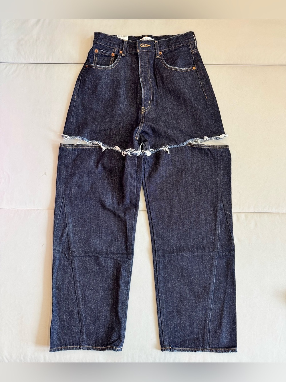 MOUSSY Cut Out Wide Straight Denim Jeans (Size 28)